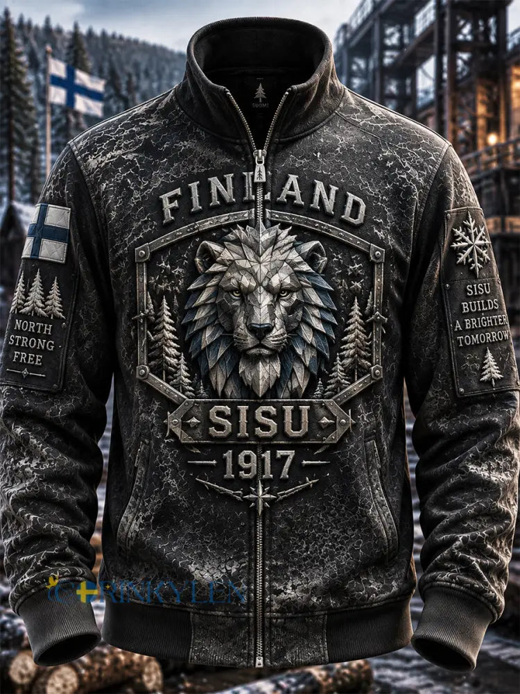 Herr Retro Finska Självständighetsdag Långärmslåsjacka - svart / S
