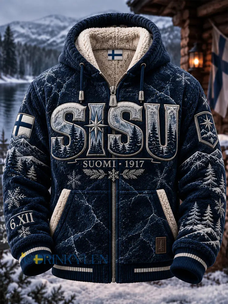 Herr Retro Finska Självständighetsdagen Flannel Hoodie Flannel - djupblåa / S