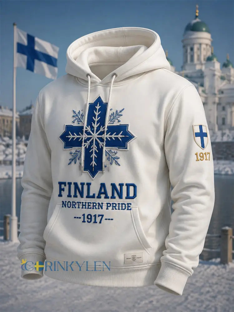 Herr Retro Finska Självständighetsdagen Långärmshuggar - vitt / S