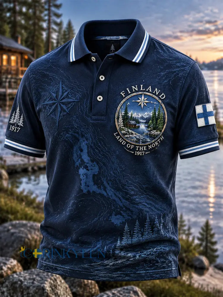 Herr Retro Finska Självständighetsdagen Polo tröja - djupblåa / S