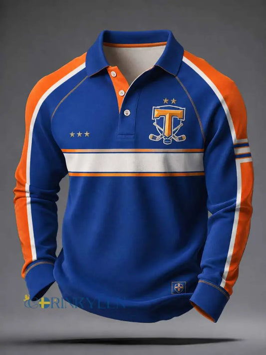 Herr Retro Ishockey minnesmönster Skriv ut långärm Polo tröj - som bild / S