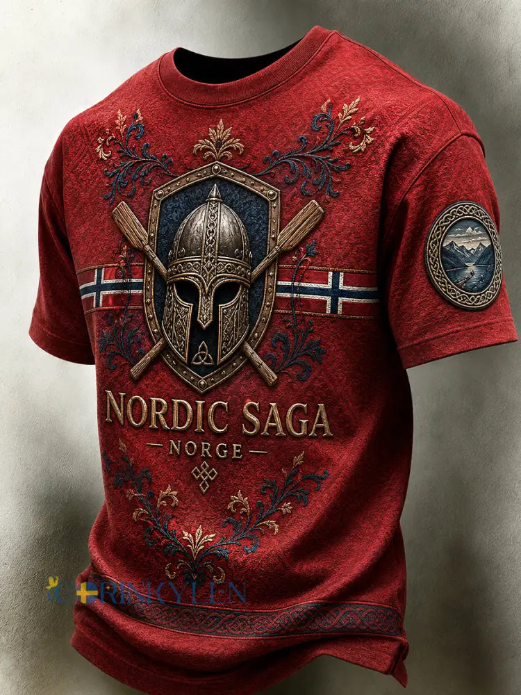 Herr Retro Nordic-stil Casual Jersey med norsk konst Print - A / S