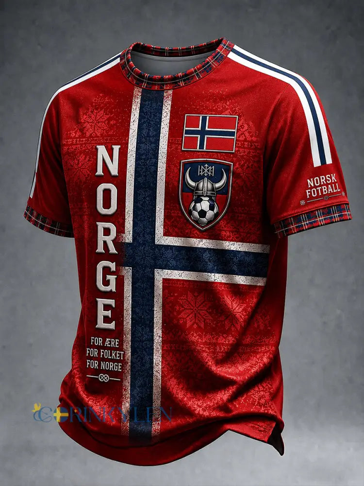 Herr Retro Nordic-stil norska fotbollsfan Casual Jersey med konstnärlig trykt - A / S