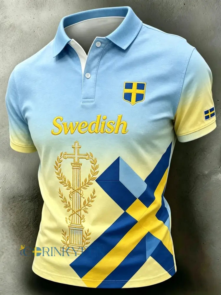 Herr Retro Svensk fotboll älskare 2026 Tryckt kort ärm Polo tröj - ljusblåa / S