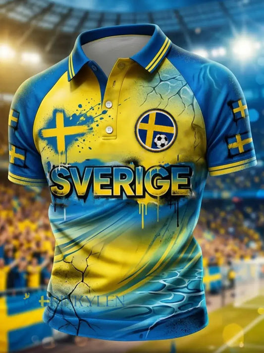 Herr Retro Svensk fotbollskärlare 2026 Skriv ut Polo tröja - blå / S