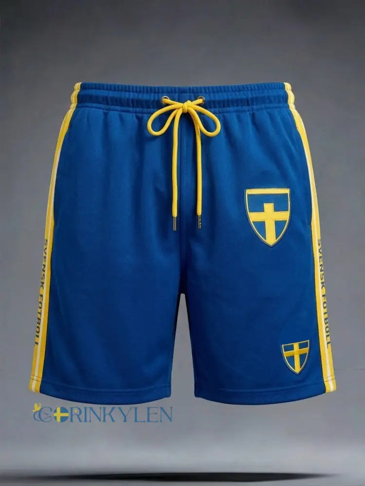 Herr Retro Svenska Fotboll Casual Short Byxor - blå / S
