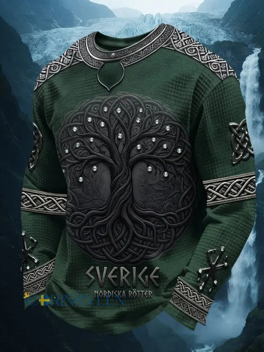 Herr Retro Svenska Viking Långärm Våffla Topp - grönt / S