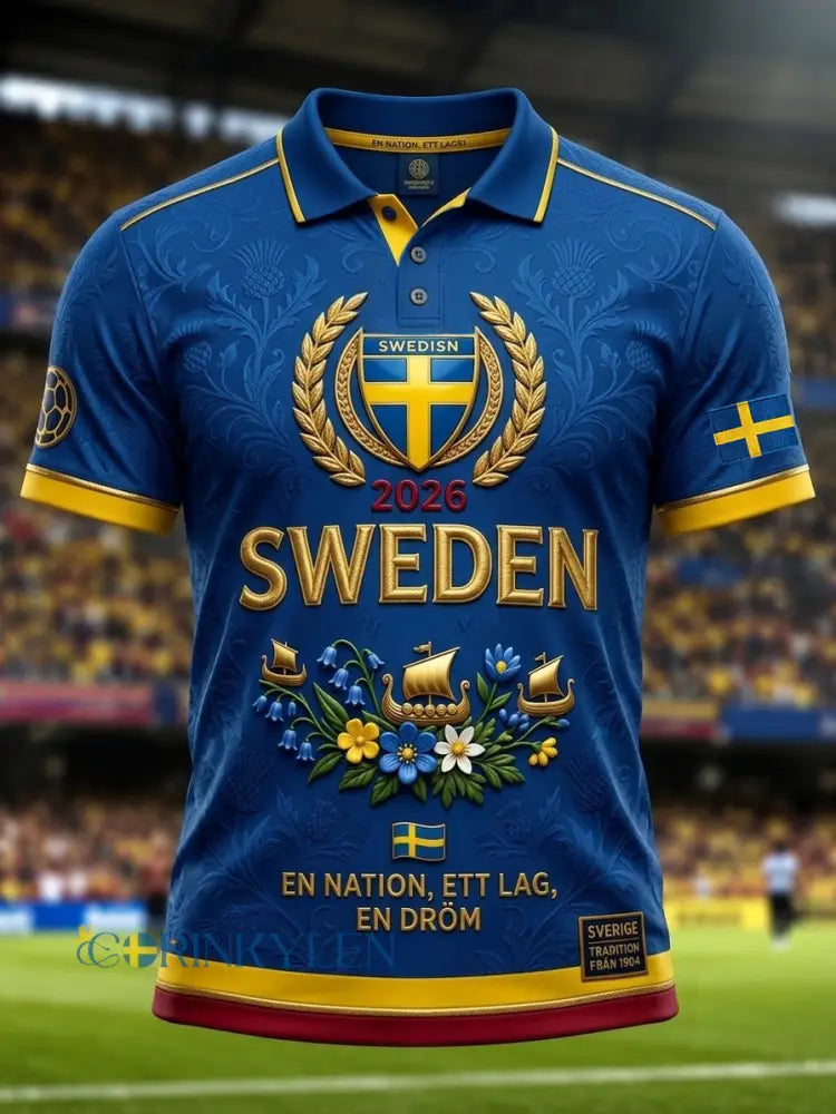 Herr Retro Sverige Fotboll Lover 2026 Tryckt T-shirt - blå / S