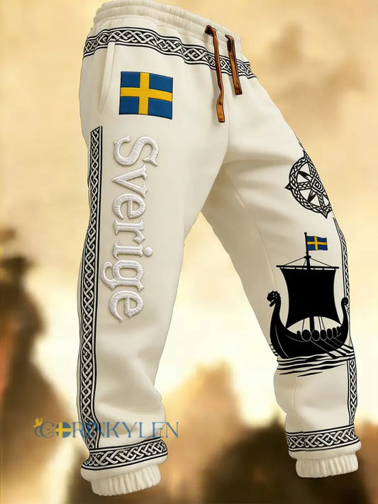 Herr Retro Viking Svensk Flagga Märke Fritidshusor - Aprikot / S