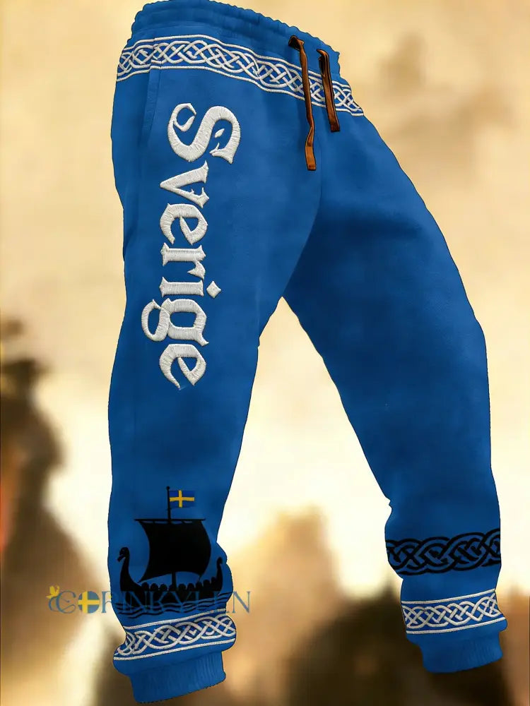 Herr Retro Viking Svensk Flagga Märke Fritidshusor - blå / S