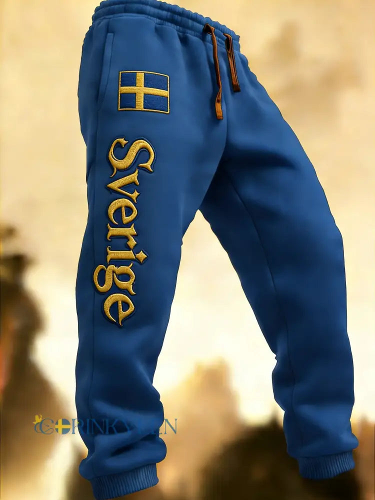 Herr Retro Viking Svensk Flagga Märke Fritidshusor - blå / S
