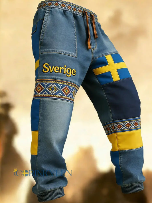Herr Retro Viking Svensk Flagga Märke Fritidshusor - blå / S