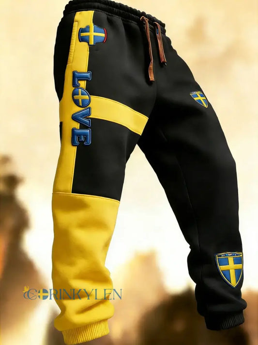 Herr Retro Viking Svensk Flagga Märke Fritidshusor - svart / S