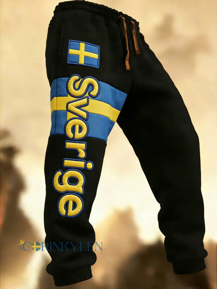 Herr Retro Viking Svensk Flagga Märke Fritidshusor - svart / S