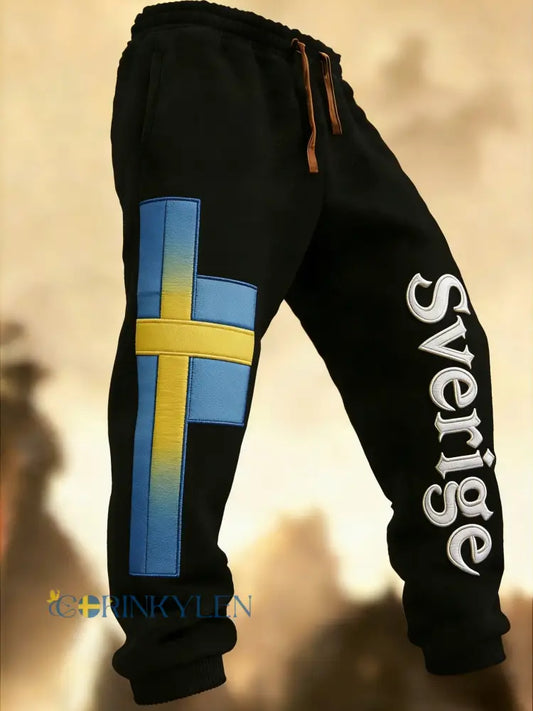 Herr Retro Viking Svensk Flagga Märke Fritidshusor - svart / S