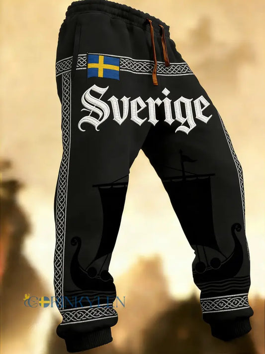 Herr Retro Viking Svensk Flagga Märke Fritidshusor - svart / S