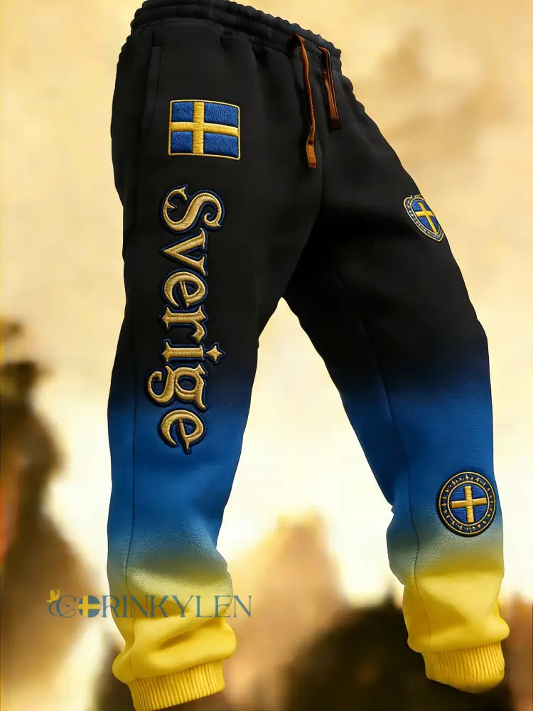 Herr Retro Viking Svensk Flagga Märke Fritidshusor - svart / S