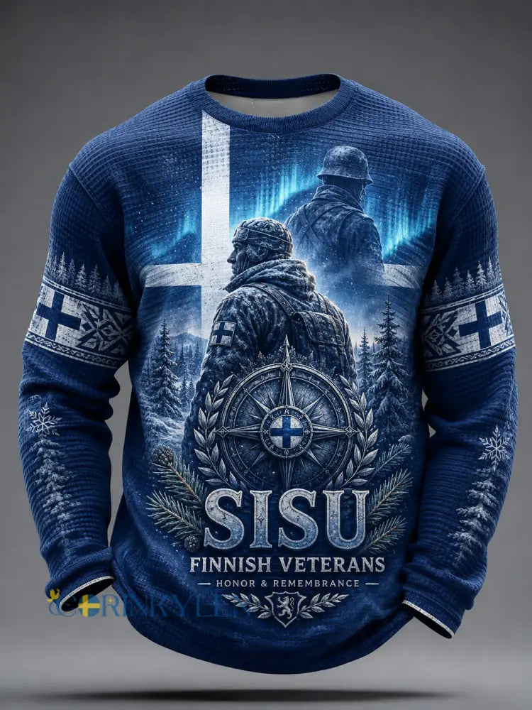 Herr-Sisu Herrar Långärmad T-shirt Med Artistiskt Tryck Och Element Från Den Finska Veterananda - A / S