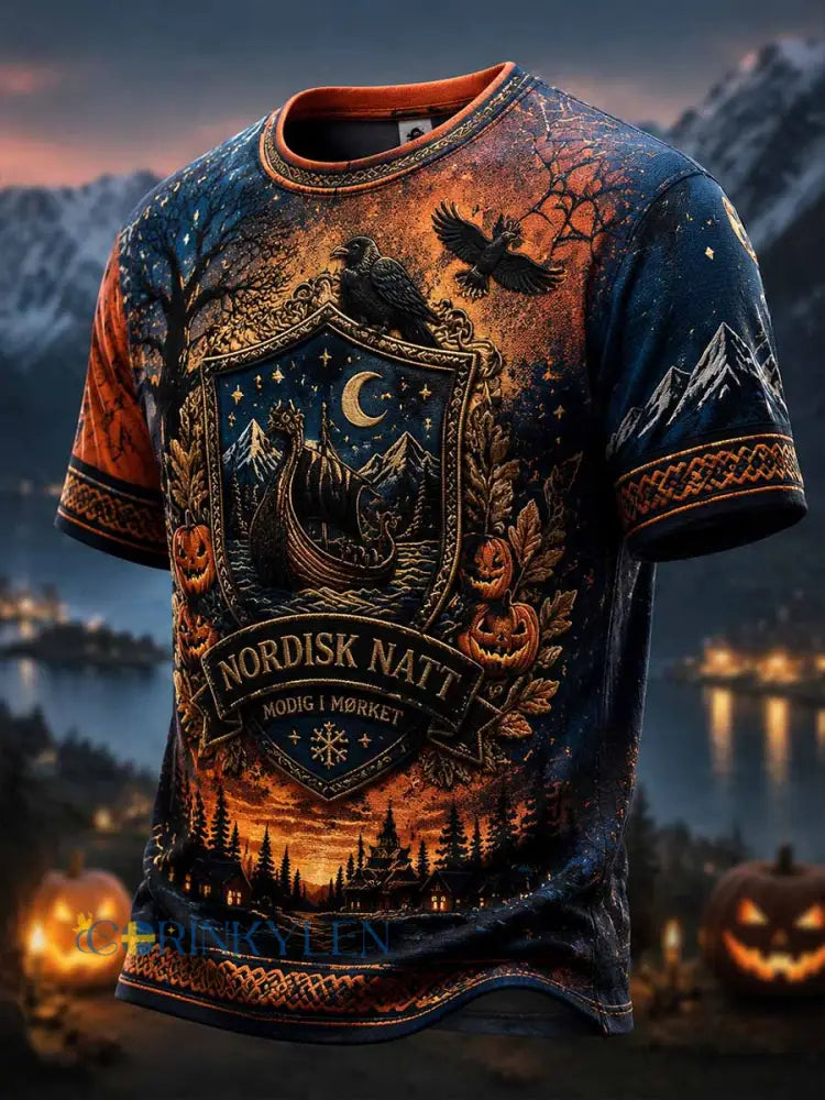 Herr-T-shirt med Halloween-mönster - som bild / S