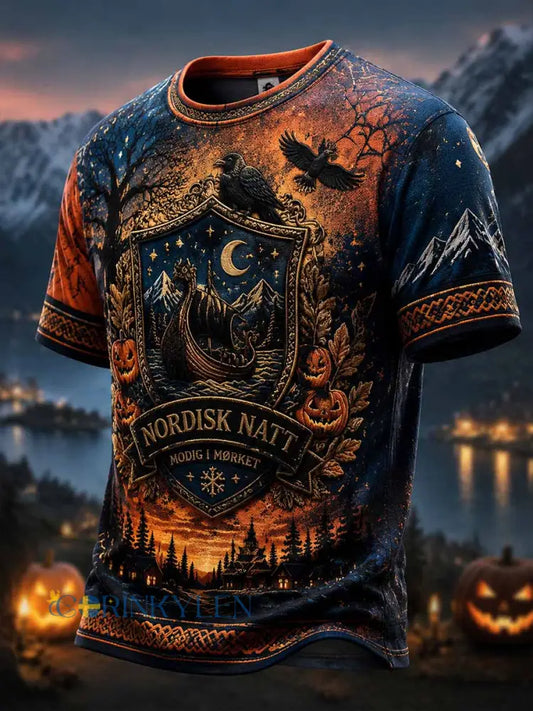 Herr-T-shirt med Halloween-mönster - som bild / S