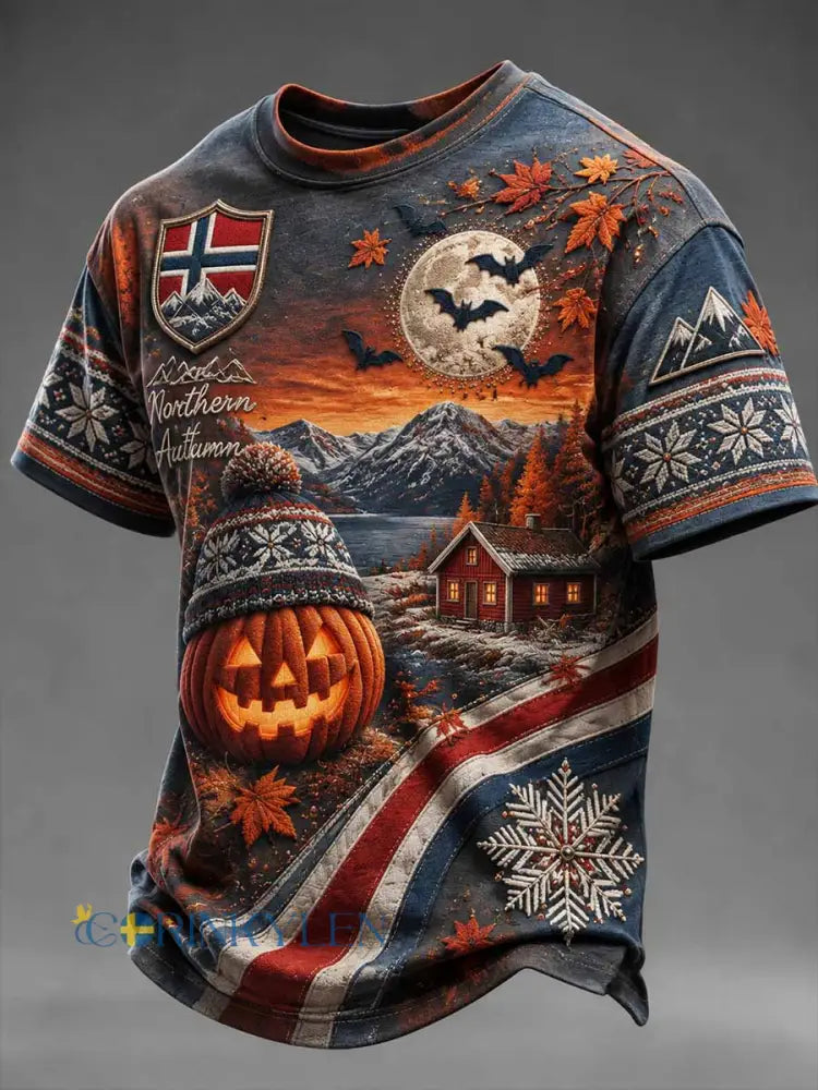 Herr-T-shirt med Halloween-mönster - som bild / S