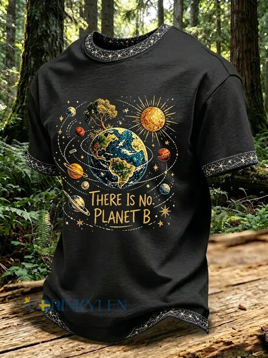 Herr T-shirt med korta ärmar och texten ’There Is No Planet B’ - svart / S