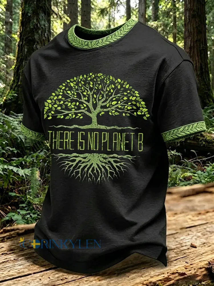 Herr T-shirt med korta ärmar och texten ’There Is No Planet B’ - svart / S