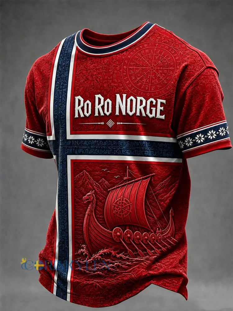 Herr-T-shirt med korta ärmarna från Ro Ro Norge - röd / S