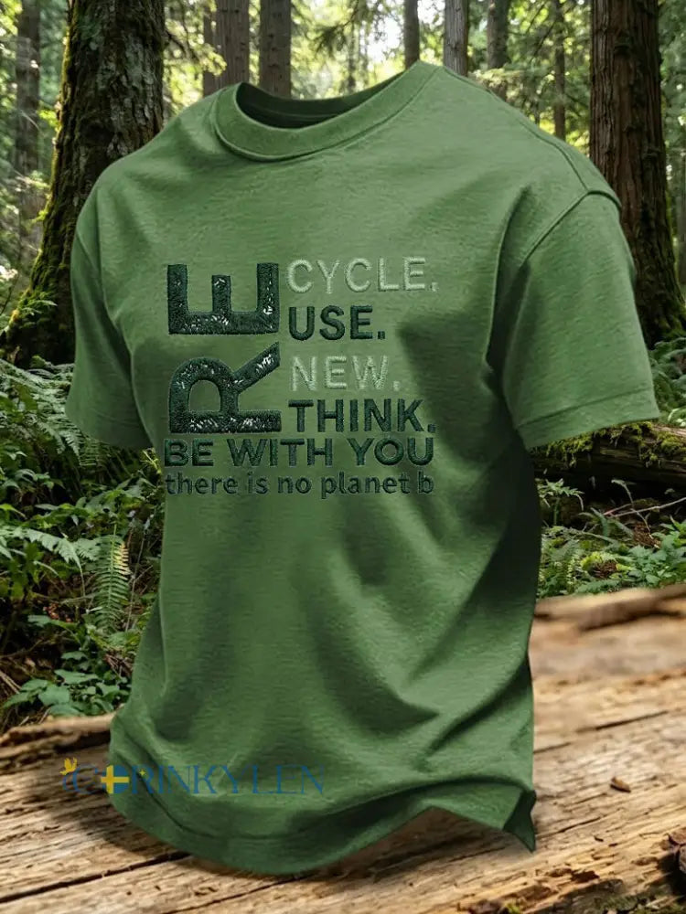 Herr T-shirt med tryckt text: There Is No Planet B - armé grön / S