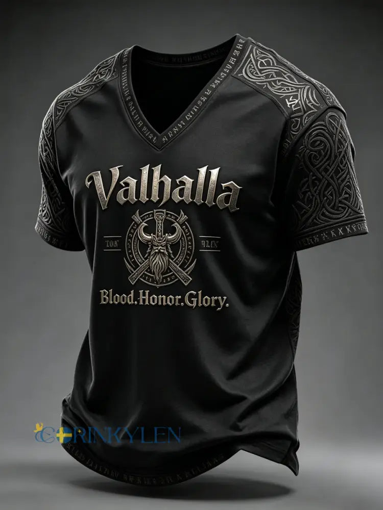 Herr-T-shirt med V-ringning Valhalla - som bild / S