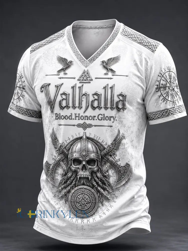 Herr-T-shirt med V-ringning Valhalla - som bild / S
