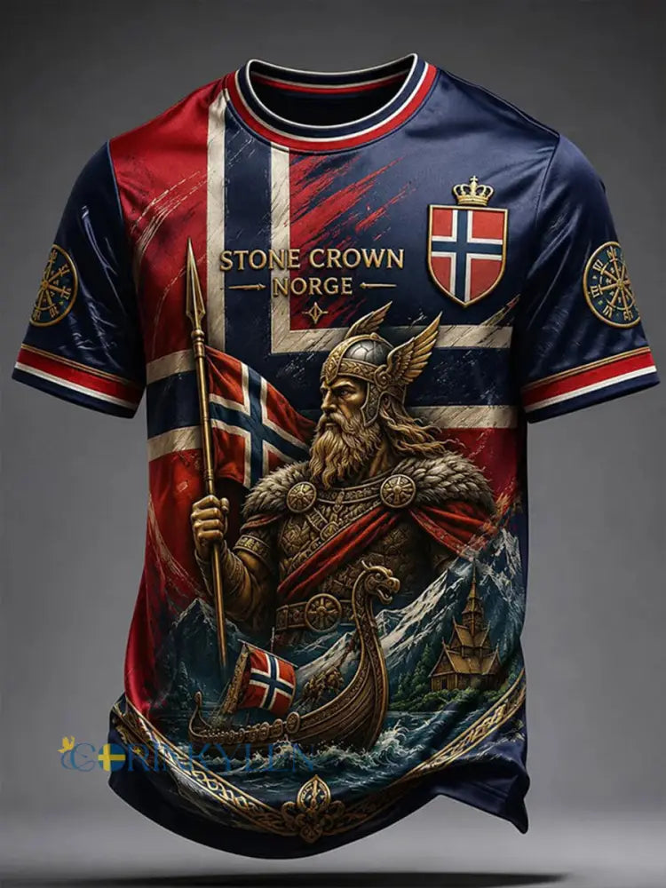 Herr T-shirt Stone Crown Norge med korta ärmar - som bild / S