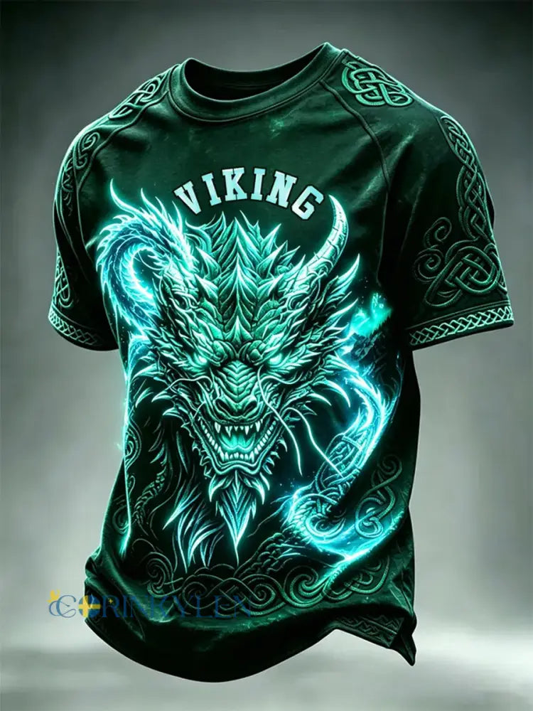 Herr-Vikingtryckt avslappnad t-shirt med korta ärmarna - som bild / S