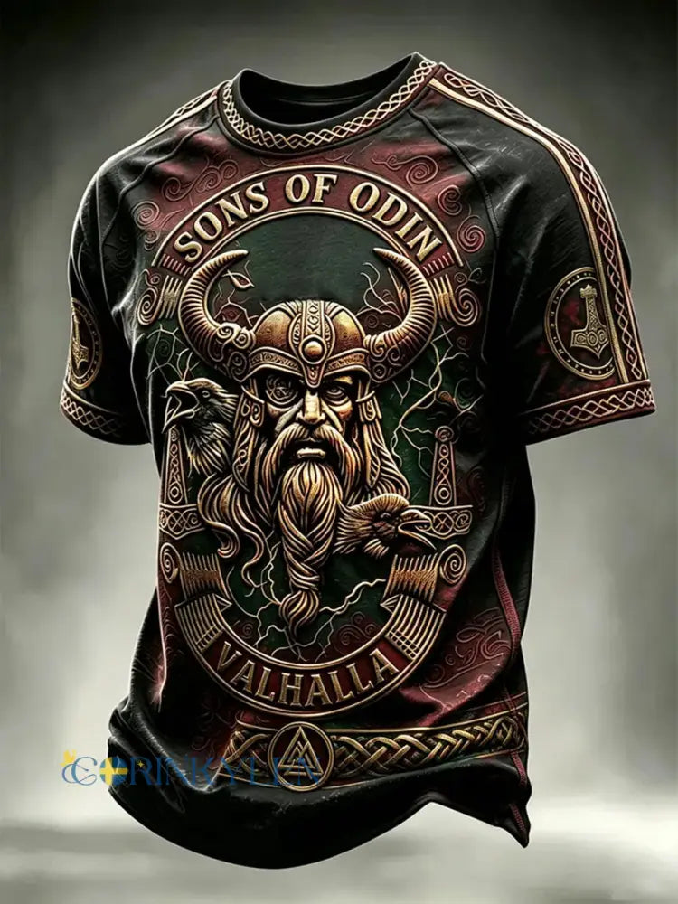 Herr-Vikingtryckt avslappnad t-shirt med korta ärmarna - som bild / S