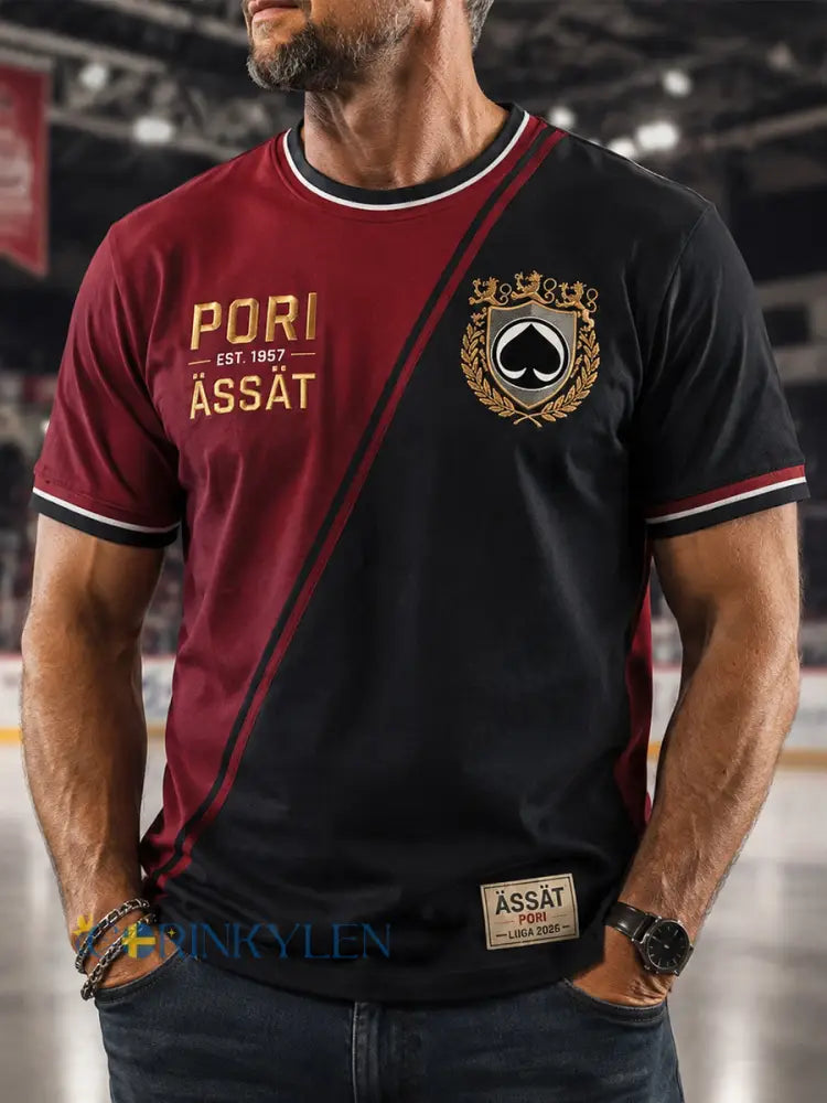 Herrar Retro Porin Ässät Finländsk hockeyälskare T-shirt med lång ärm - röd / S