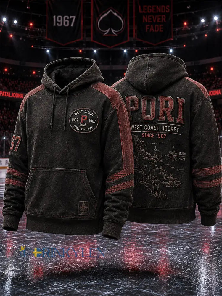 Herrar Retro Porin Ässät Finsk Hockeyälskare Långärmad Hoodie
