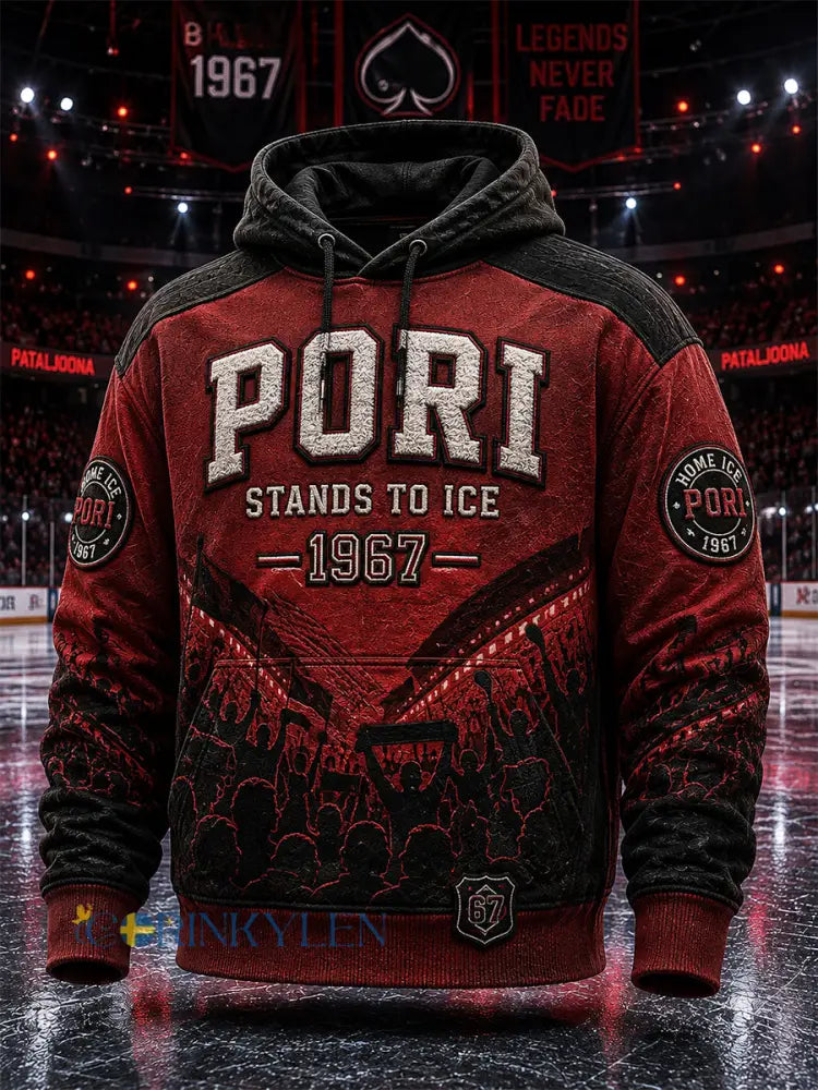 Herrar Retro Porin Ässät Finsk Hockeyälskare Långärmad Hoodie - röd / S