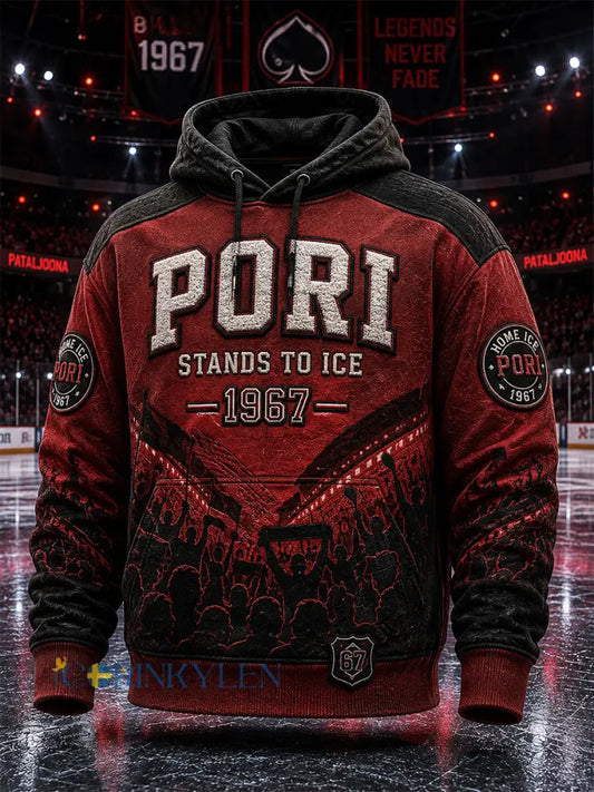Herrar Retro Porin Ässät Finsk Hockeyälskare Långärmad Hoodie - röd / S