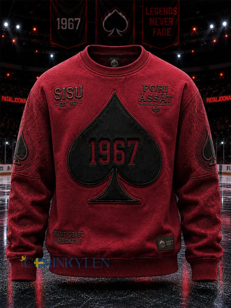 Herrar Retro Porin Ässät Finsk Hockeyälskare Långärmad Hoodie - röd / S