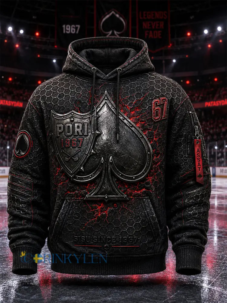 Herrar Retro Porin Ässät Finsk Hockeyälskare Långärmad Hoodie - svart / S