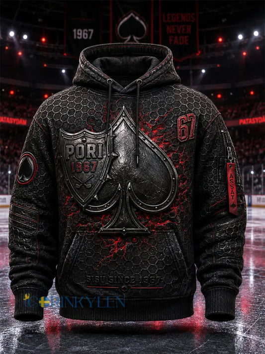 Herrar Retro Porin Ässät Finsk Hockeyälskare Långärmad Hoodie - svart / S