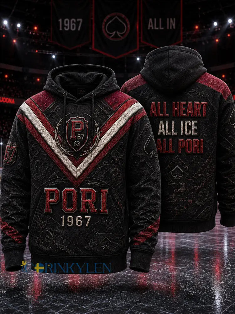 Herrar Retro Porin Ässät Finsk Hockeyälskare Långärmad Hoodie - svart / S