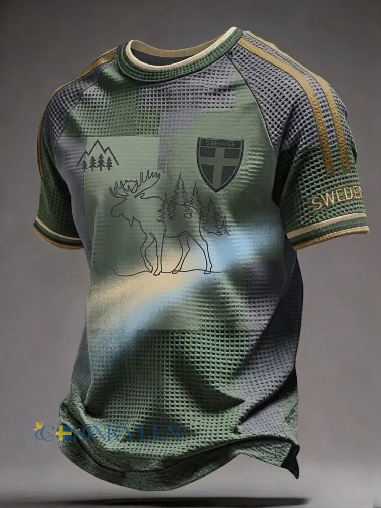 Herrar Retro Svensk Fotboll Skogsväktare Lässig Våffeltröja med Kort Ärm - grönt / S