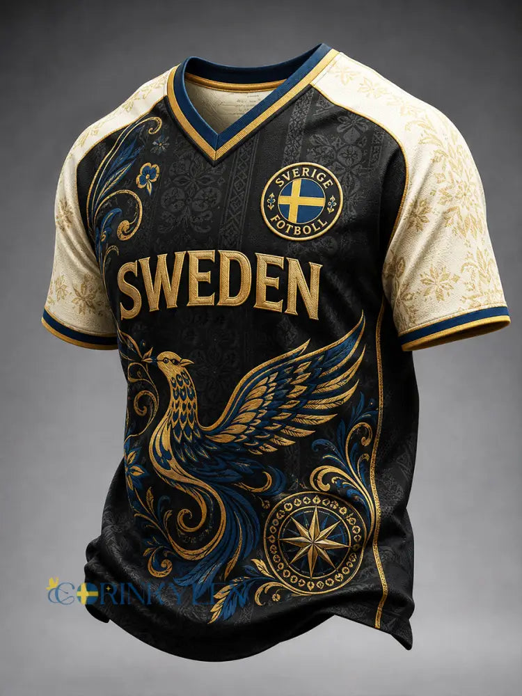 Herrar Retro Svensk Fotboll Supporterkonst Tryckt Avslappnat Tröja - A / S