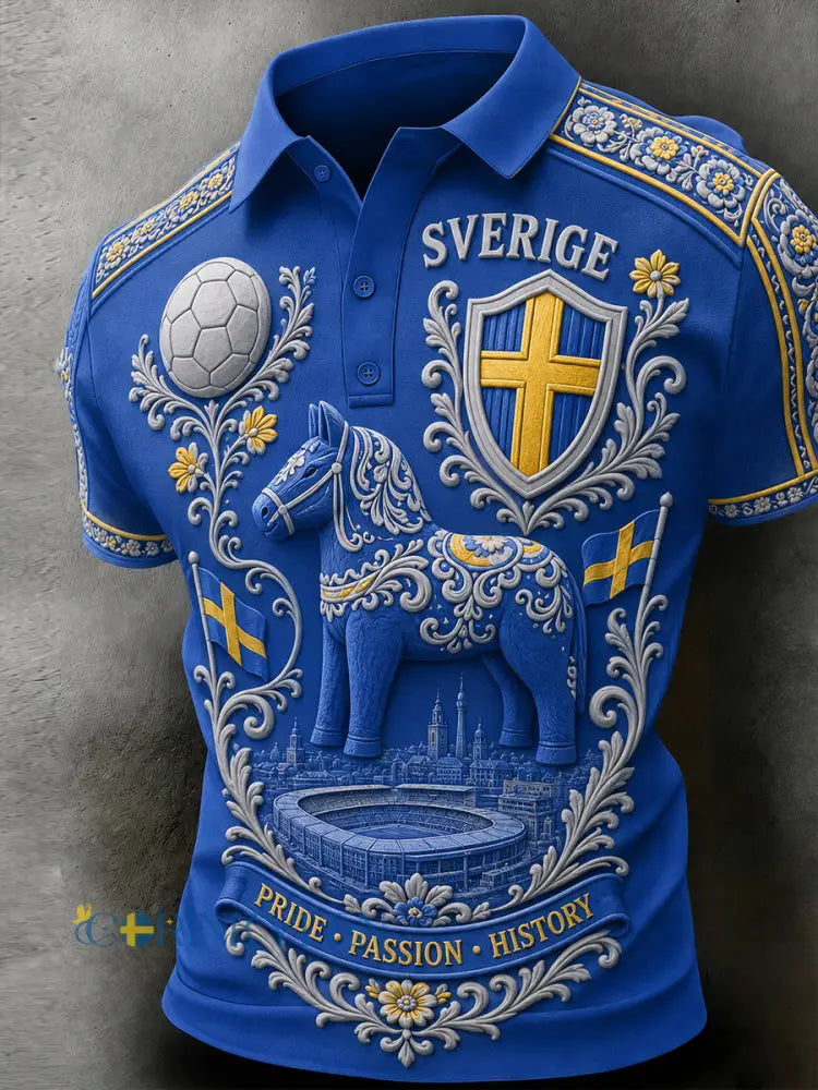 Herrar Retro Svensk Fotboll Supporterkonst Tryckt Avslappnat Tröja - A / S