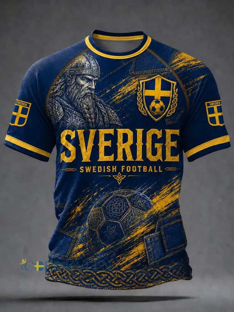 Herrar Retro Svensk Fotboll Supporterkonst Tryckt Avslappnat Tröja - A / S
