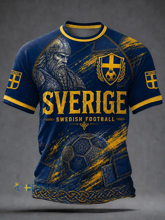 Herrar Retro Svensk Fotboll Supporterkonst Tryckt Avslappnat Tröja - A / S