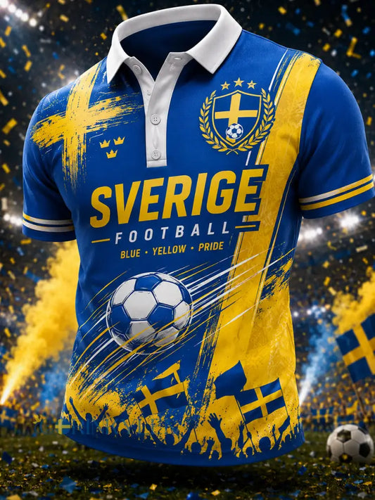 Herrar Retro Svensk Fotboll Supporterkonst Tryckt Avslappnat Tröja - A / S