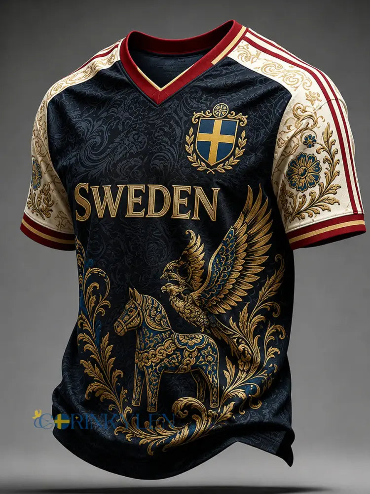 Herrar Retro Svensk Fotboll Supporterkonst Tryckt Avslappnat Tröja - A / S