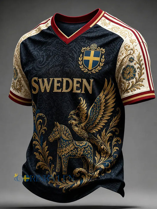 Herrar Retro Svensk Fotboll Supporterkonst Tryckt Avslappnat Tröja - A / S